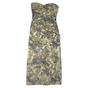 rmen Marc Valvo Signature Strapless Gold/Silver Floral Brocade Dress Size 8